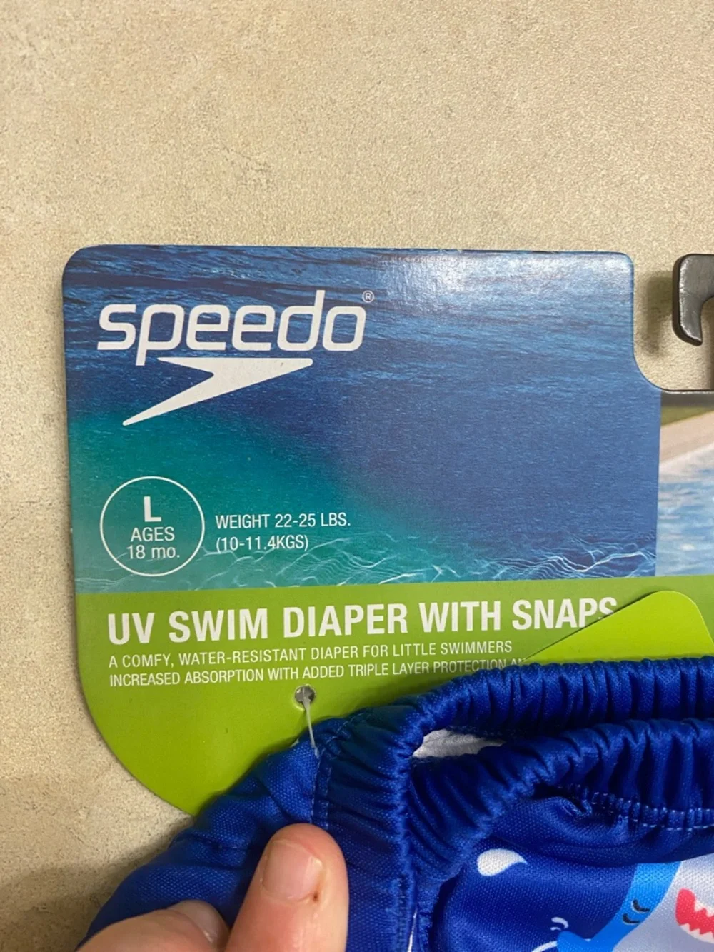 💚 Speedo Royal Blue Shark Logo Swim Diaper with snaps L 18 mo.
